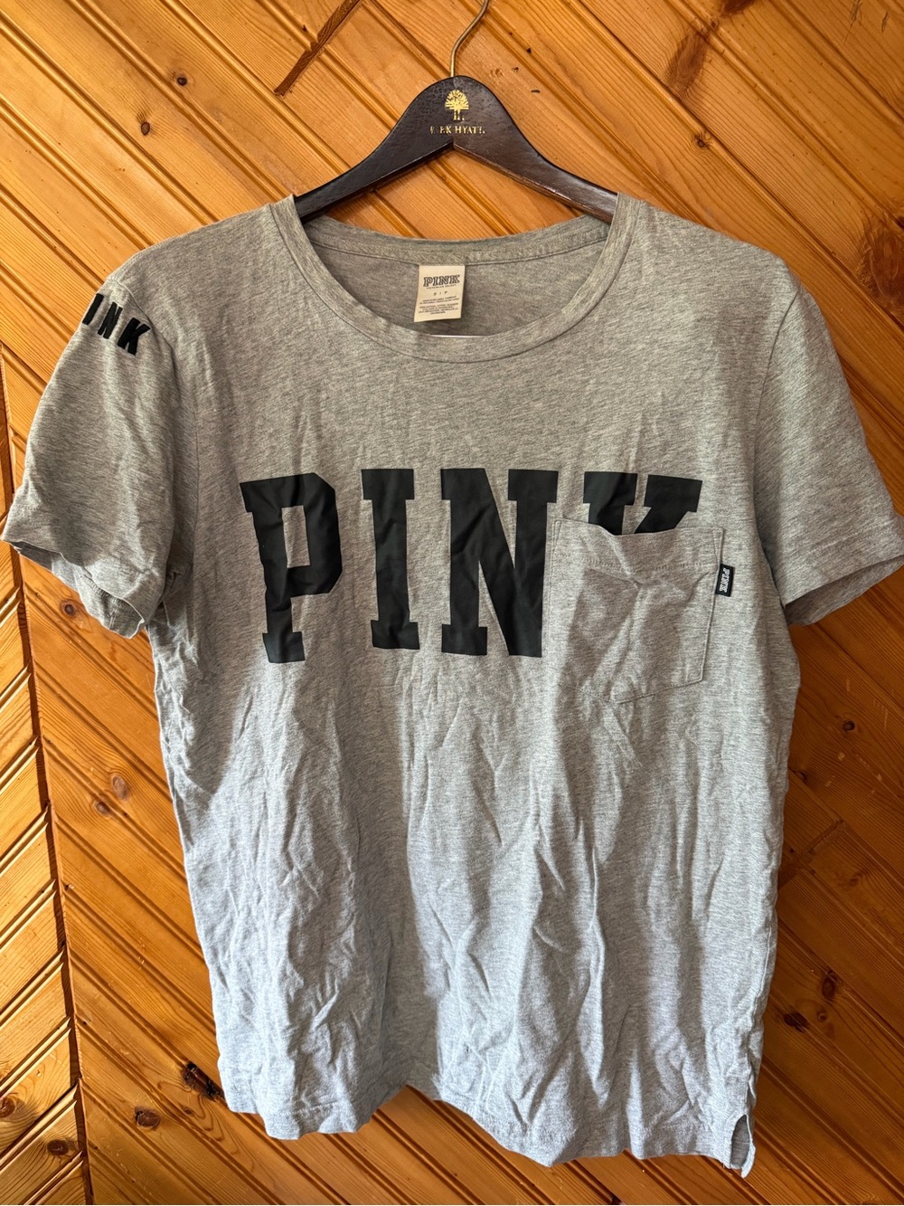 PINK Victoria's Secret Light Gray Short Sleeve Tee with Black Logo